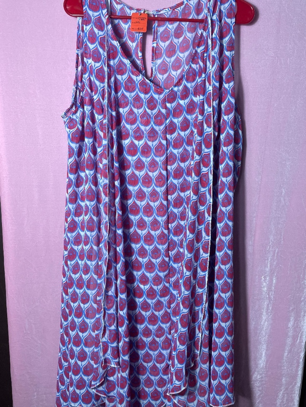 Mod-style Sz.3X flowy sleeveless dress with handkerchief hem